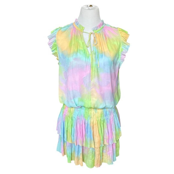 Anthropologie Current Air Pleated Rainbow Tie-Dye Mini Dress Women’s Medium - Picture 2 of 8